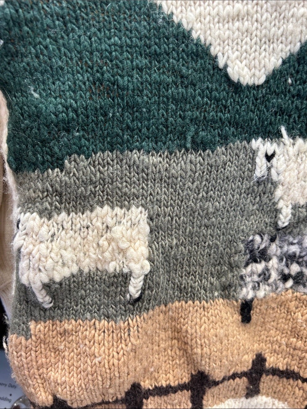 Gusto Handknit Sheep Farm Sweater - Cream, Green, Gray, Tan - Picture 3 of 5